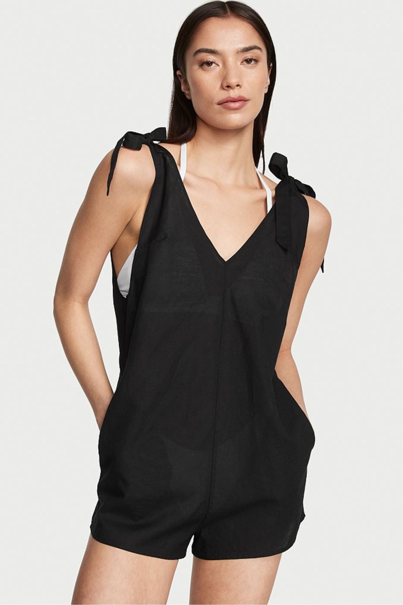 Victoria\'s Secret Linen Playsuit Cover Up Čierne | SK-5764YWQ