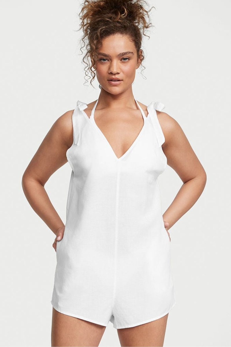 Victoria\'s Secret Linen Playsuit Cover Up Biele | SK-7608MZW