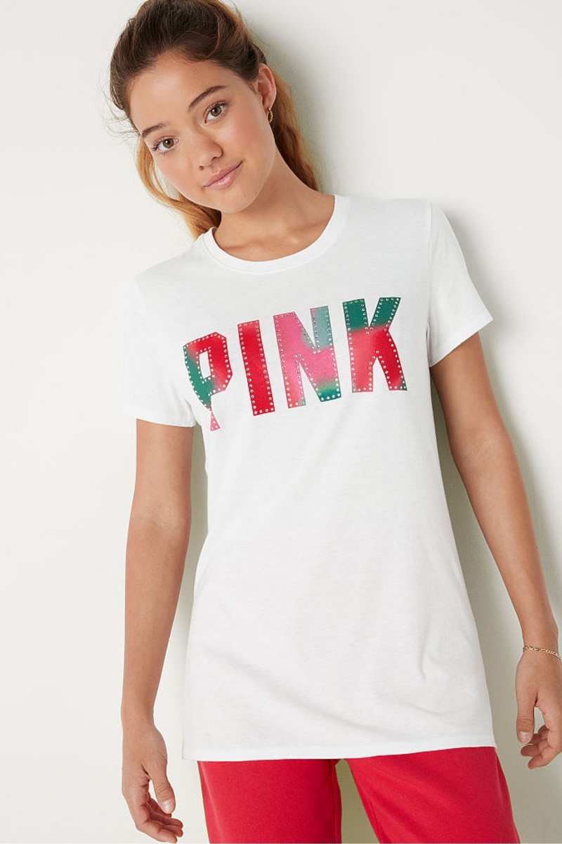 Victoria\'s Secret Logo Kratke Sleeve T-Shirt Ruzove | SK-7210HNG