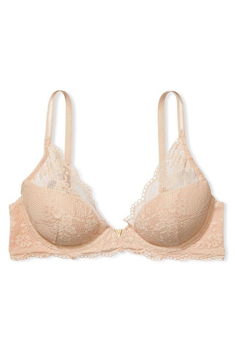 Victoria's Secret Love Cloud Cipkovane Half Pad Plunge Bra Champagne Nude | SK-0297JFI