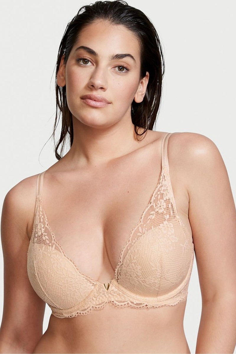 Victoria\'s Secret Love Cloud Cipkovane Half Pad Plunge Bra Champagne Nude | SK-0297JFI