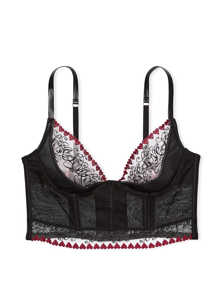 Victoria's Secret Love Listy Embroidery Quarter Cup Corset Top Dollhouse Multiheart | SK-2463UCL