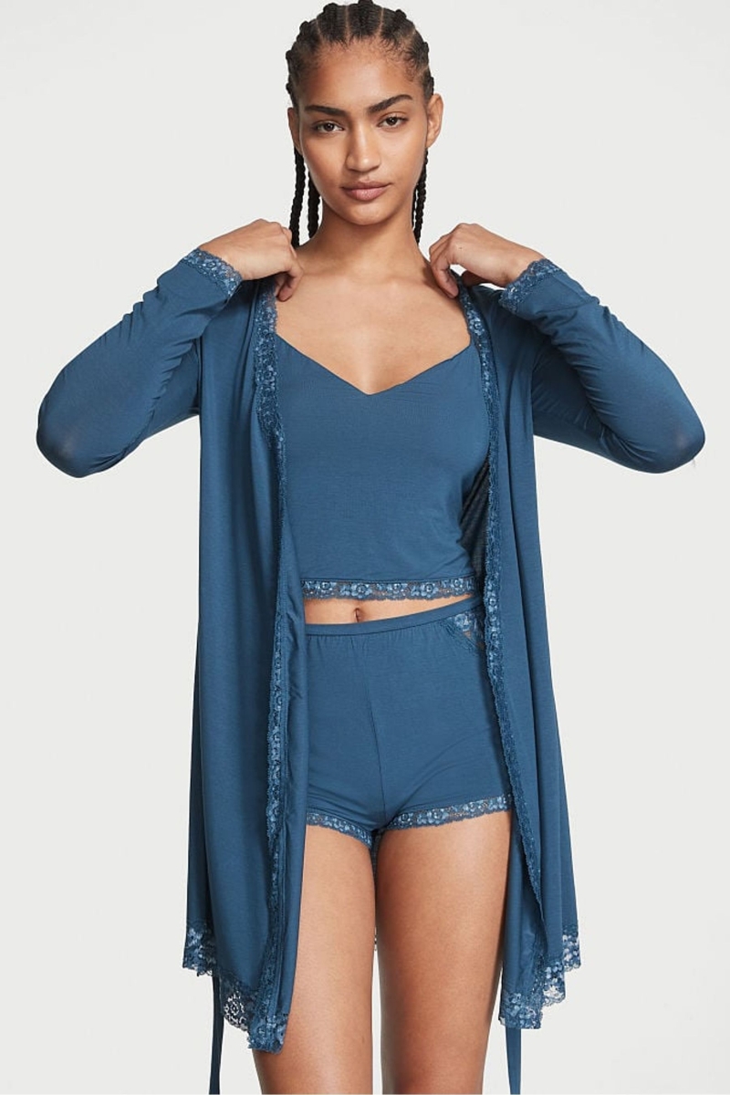 Victoria's Secret Modal Cipkovane Trim Robe Modre | SK-3689UZX