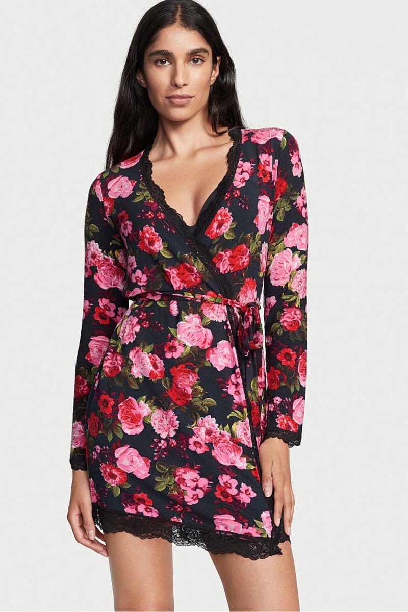 Victoria\'s Secret Modal Kratke Long Sleeve Robe Čierne | SK-2614XVB