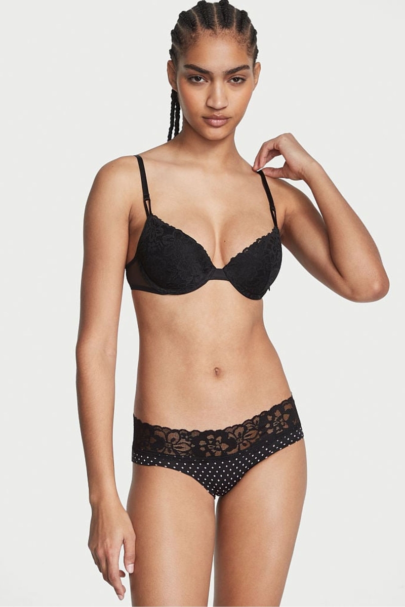 Victoria\'s Secret No-Show Cipkovane Pásom Hipster Nohavičky Čierne | SK-9845DJR