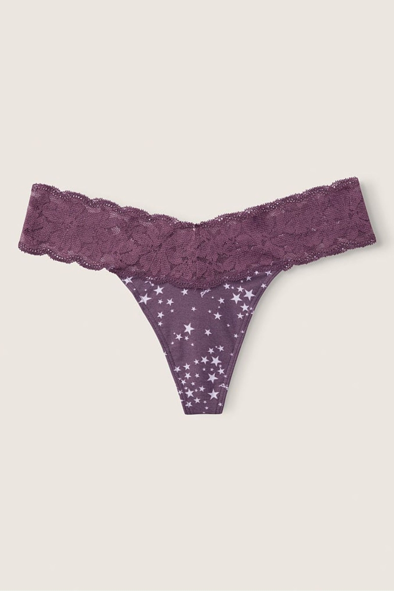 Victoria\'s Secret No-Show Everyday Cipkovane Trim Tanga Nohavičky Mauve Quartz Stars | SK-1690RQL