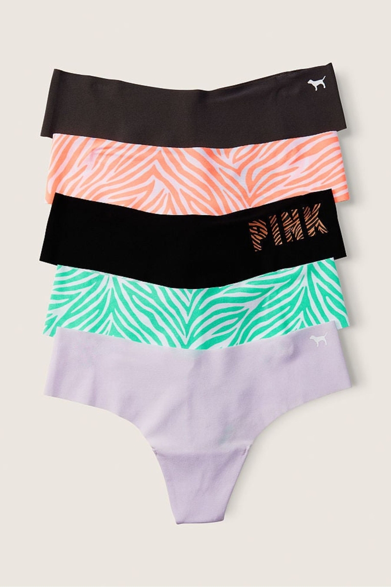 Victoria\'s Secret No-Show No Show Tanga Nohavičky 5 Pack Black/Orange/Purple/Green Zebra Print | SK-6253QDN