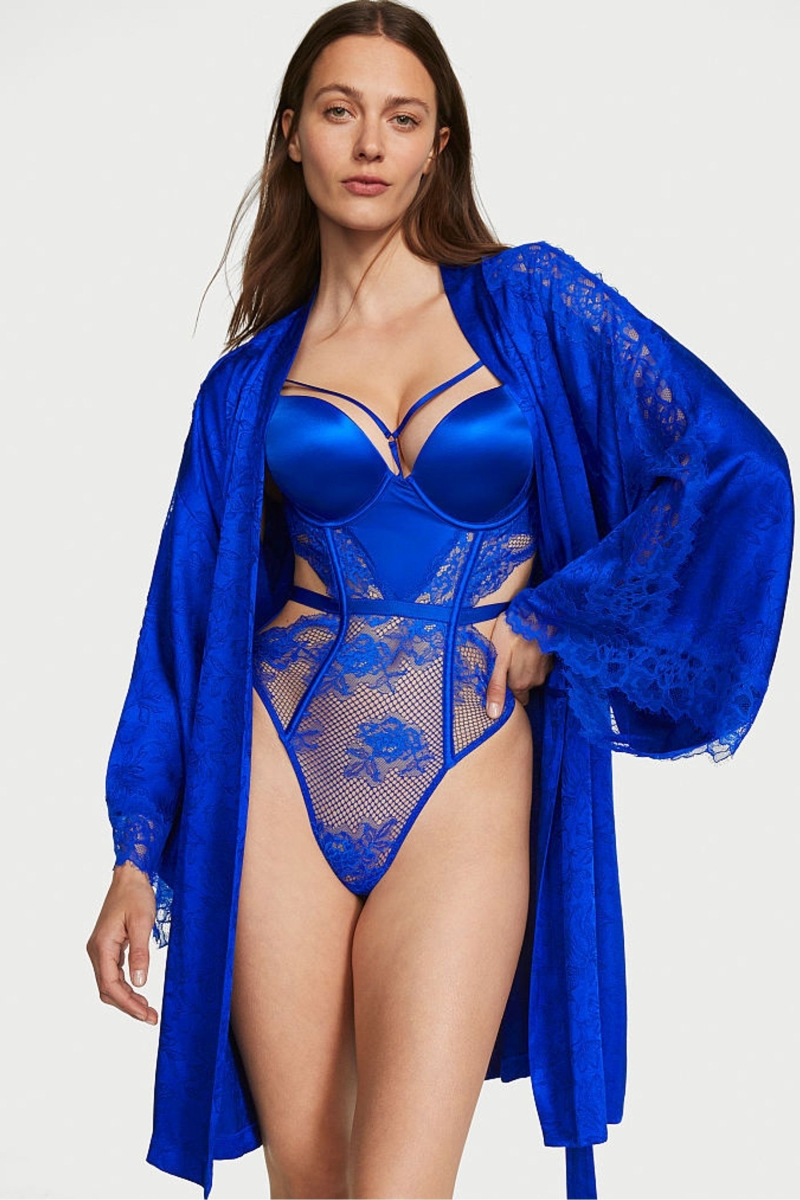 Victoria's Secret Satin Cipkovane Robe Modre | SK-0286JVX