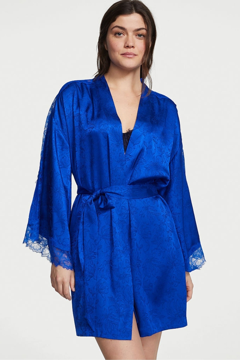 Victoria\'s Secret Satin Cipkovane Robe Modre | SK-9315CLF