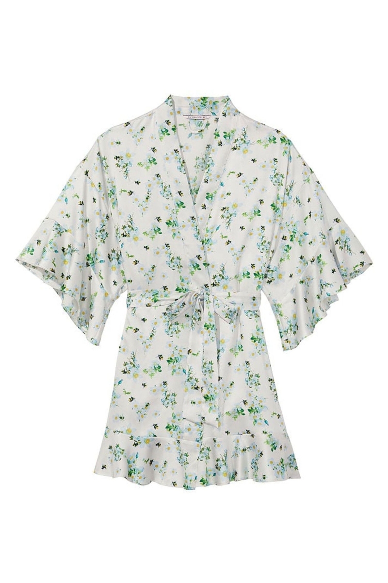 Victoria's Secret Satin Flounce Robe Honeybee Floral Print | SK-4193LME