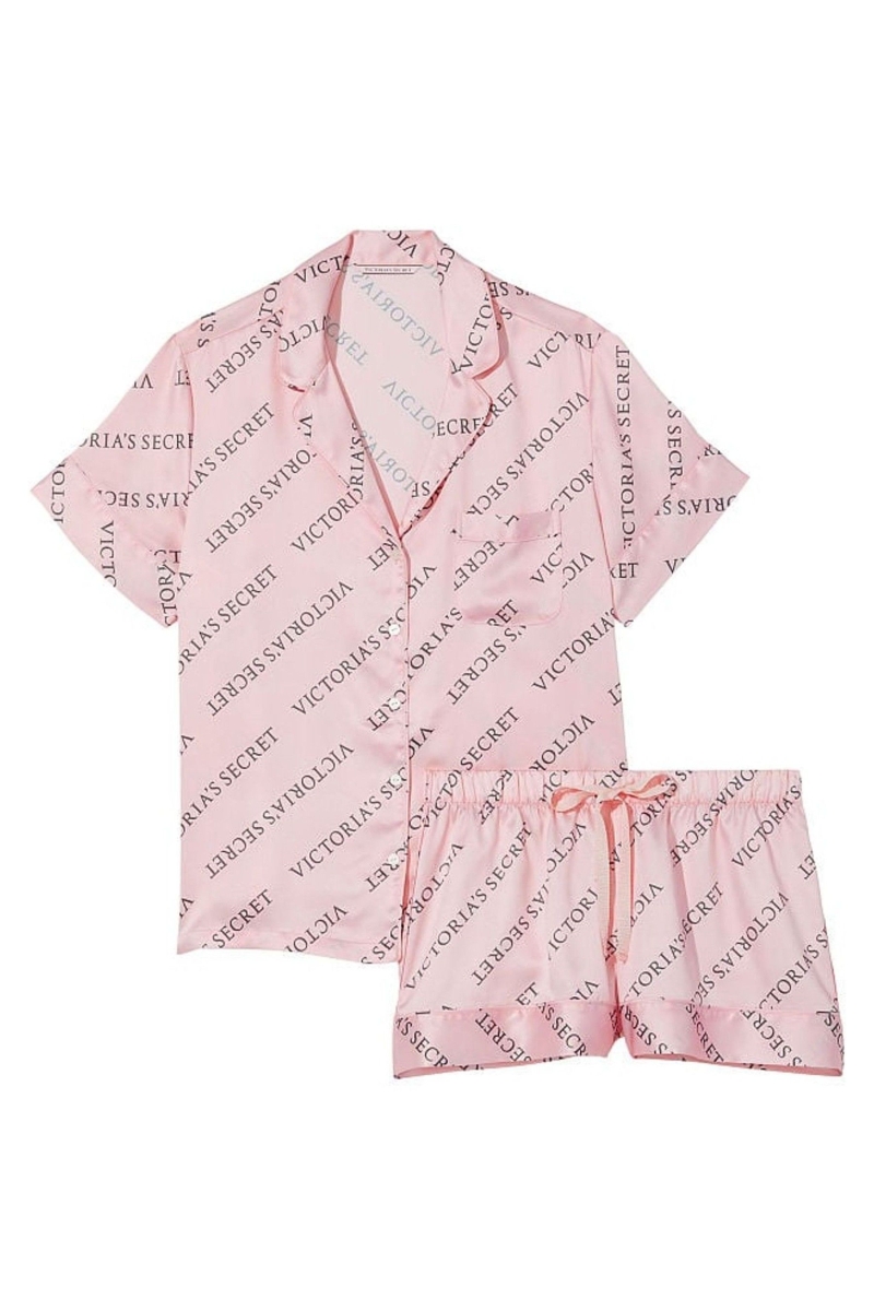 Victoria's Secret Satin Kratke Pyjamas Ruzove | SK-9768PIC