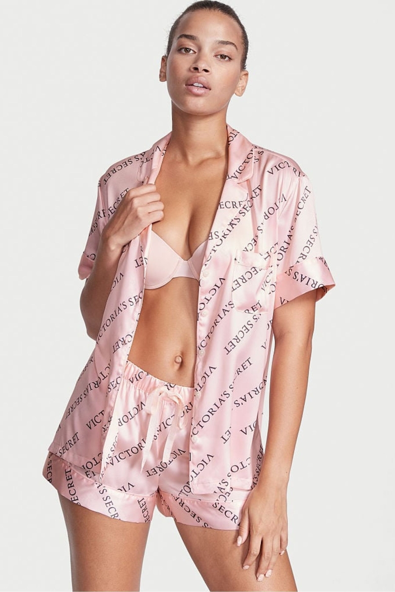 Victoria\'s Secret Satin Kratke Pyjamas Ruzove | SK-9768PIC