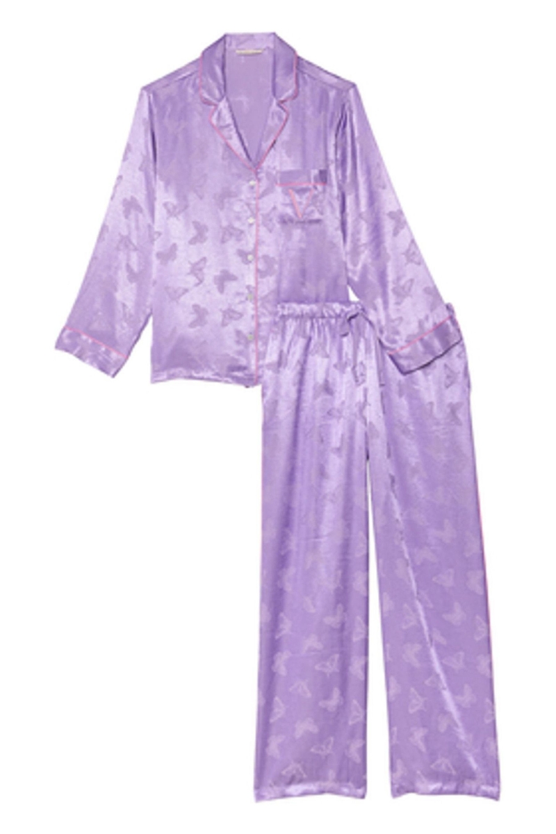 Victoria's Secret Satin Long Pyjama Set Secret Crush Butterflies | SK-6504SOQ