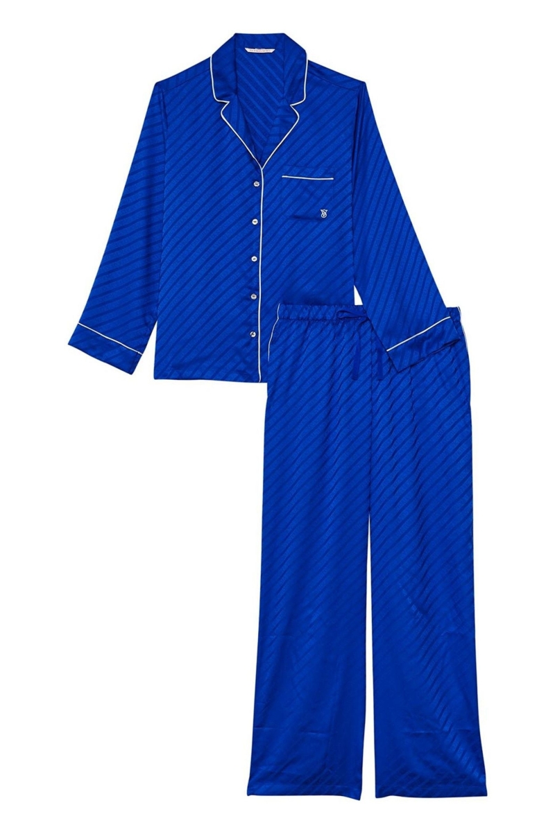 Victoria's Secret Satin Long Pyjamas Modre | SK-0615IPR