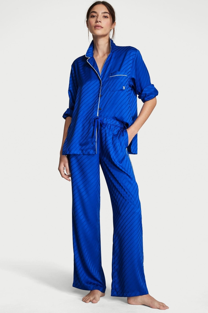 Victoria\'s Secret Satin Long Pyjamas Modre | SK-0615IPR