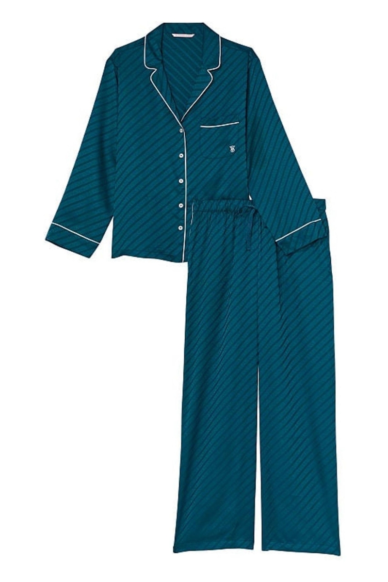 Victoria's Secret Satin Long Pyjamas Modre | SK-2743OLQ