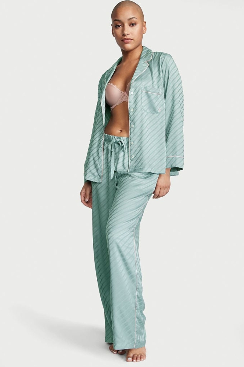 Victoria\'s Secret Satin Long Pyjamas Zelene | SK-2950FPB