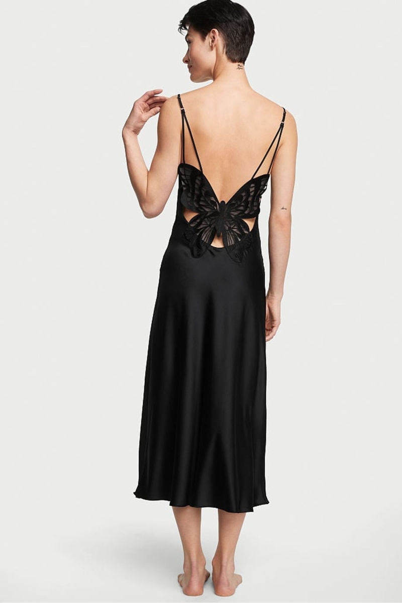 Victoria's Secret Satin Midi Slip Čierne | SK-2583GYA