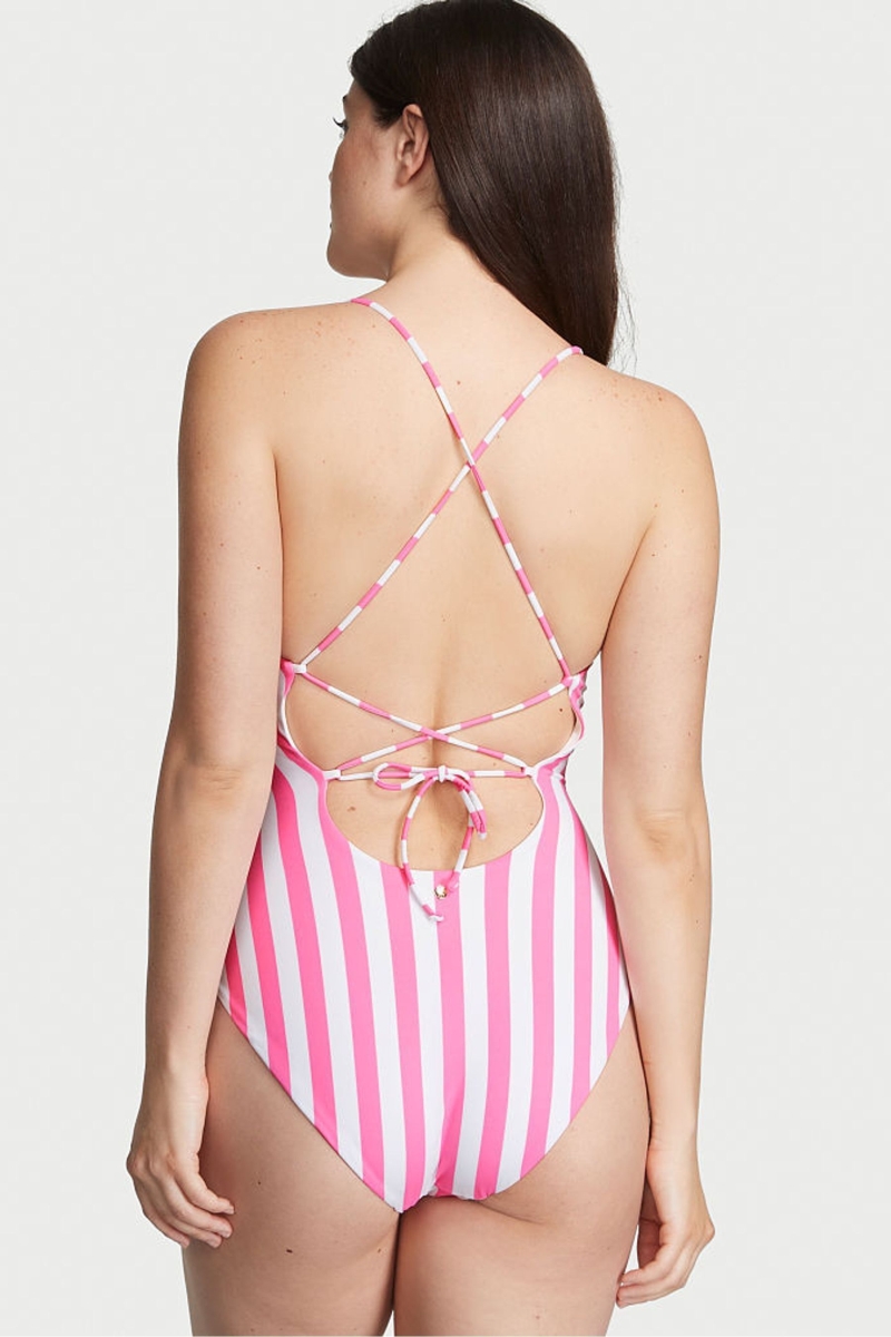 Victoria's Secret Scoop Neck Swimsuit Ruzove Pruhované | SK-5743DCT