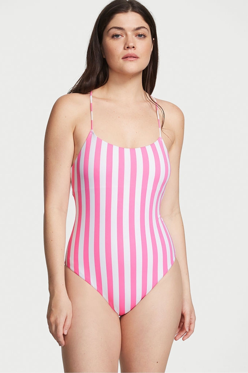 Victoria\'s Secret Scoop Neck Swimsuit Ruzove Pruhované | SK-5743DCT