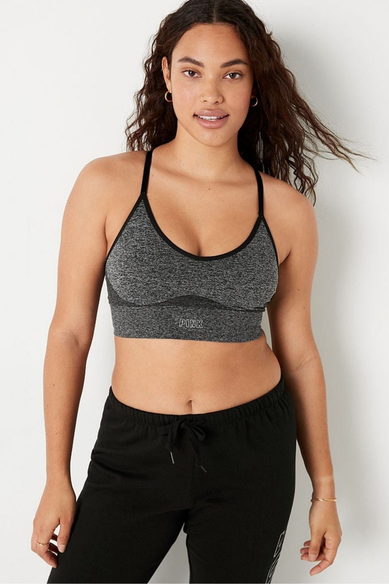 Victoria's Secret Seamless Lightly Podsite V-Neck Sports Bra Čierne | SK-9176EFX