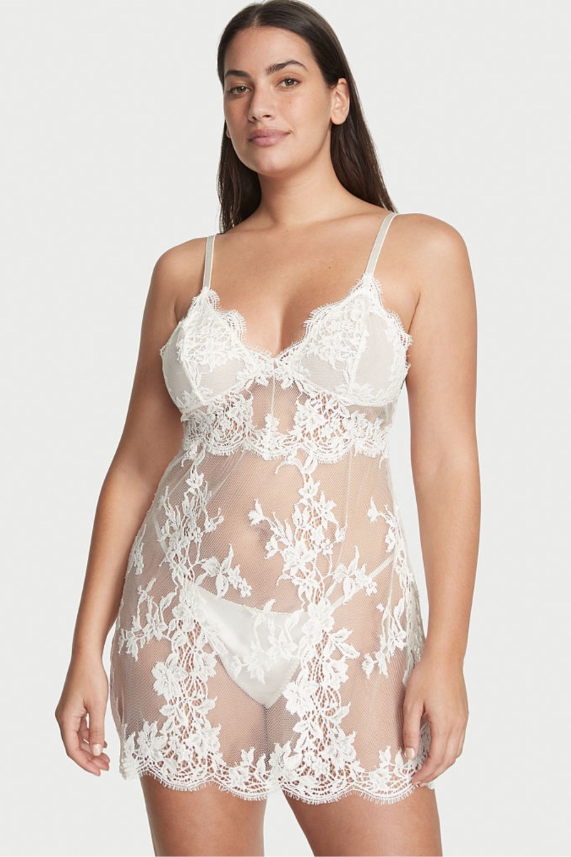 Victoria\'s Secret Sheer Cipkovane Slip Biele | SK-3482OGE