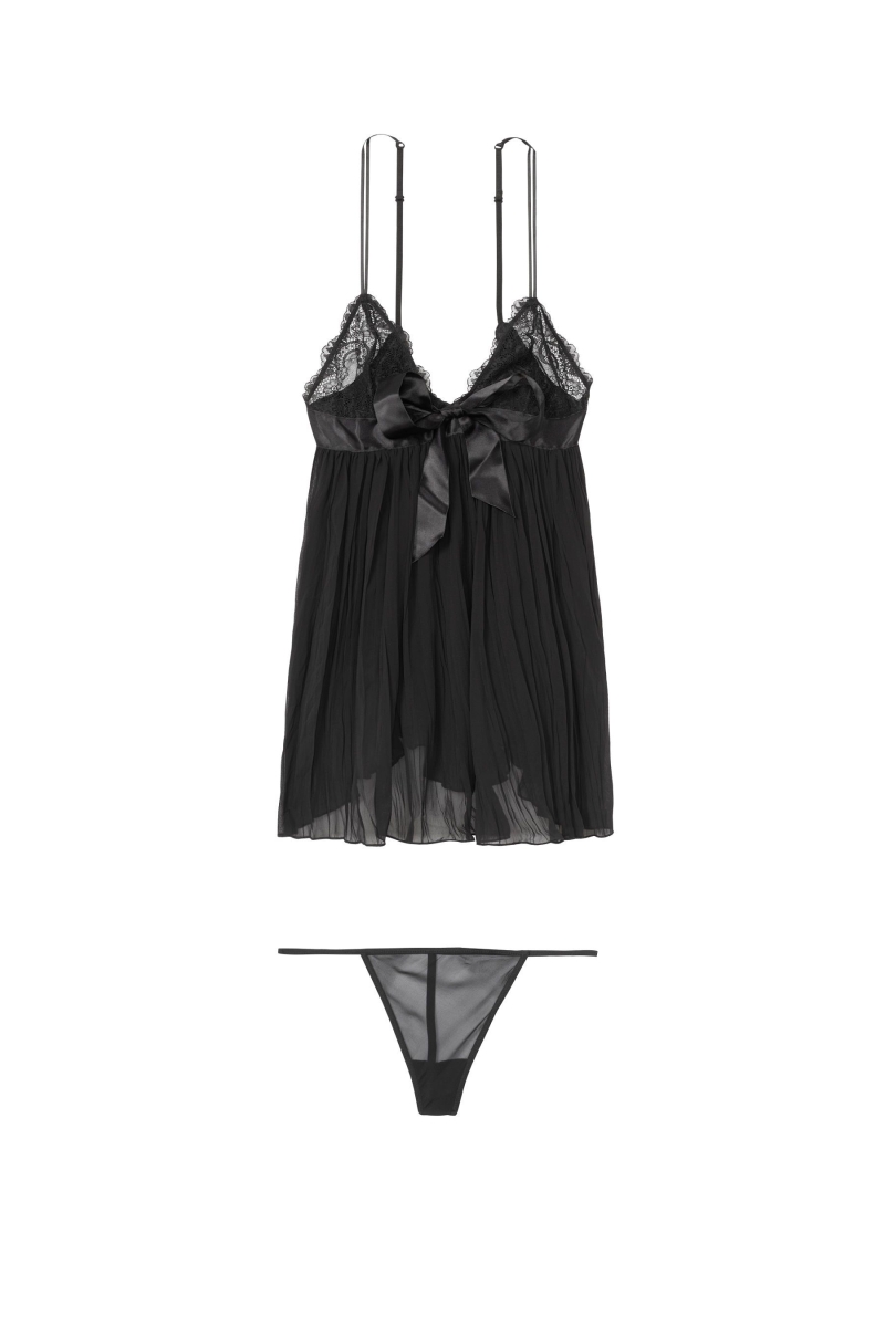 Victoria's Secret Sheer Plisované Babydoll Čierne | SK-3154OKP