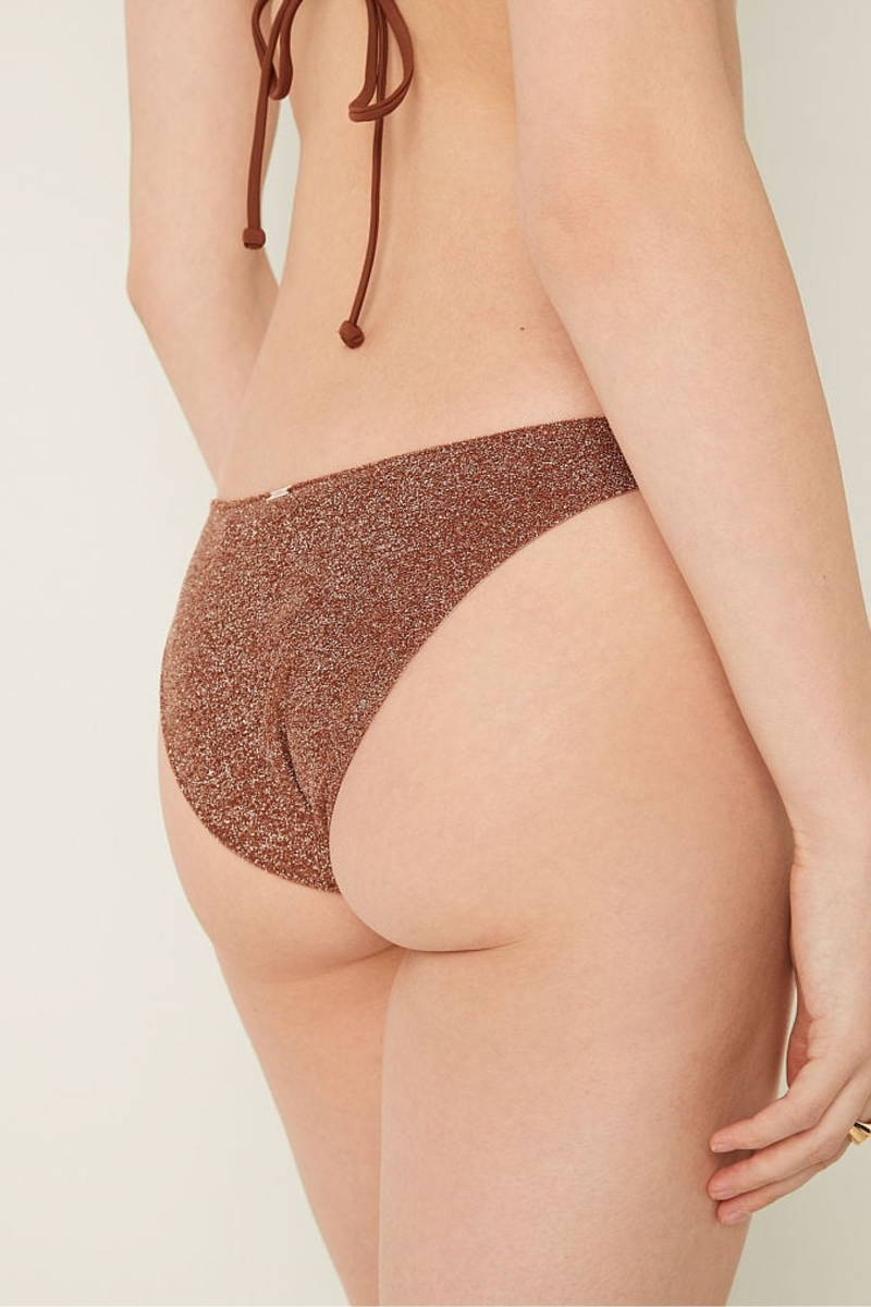 Victoria's Secret Shimmer High Pásom Cheeky Bikiny Bottom Soft Cappucino | SK-4871QTU