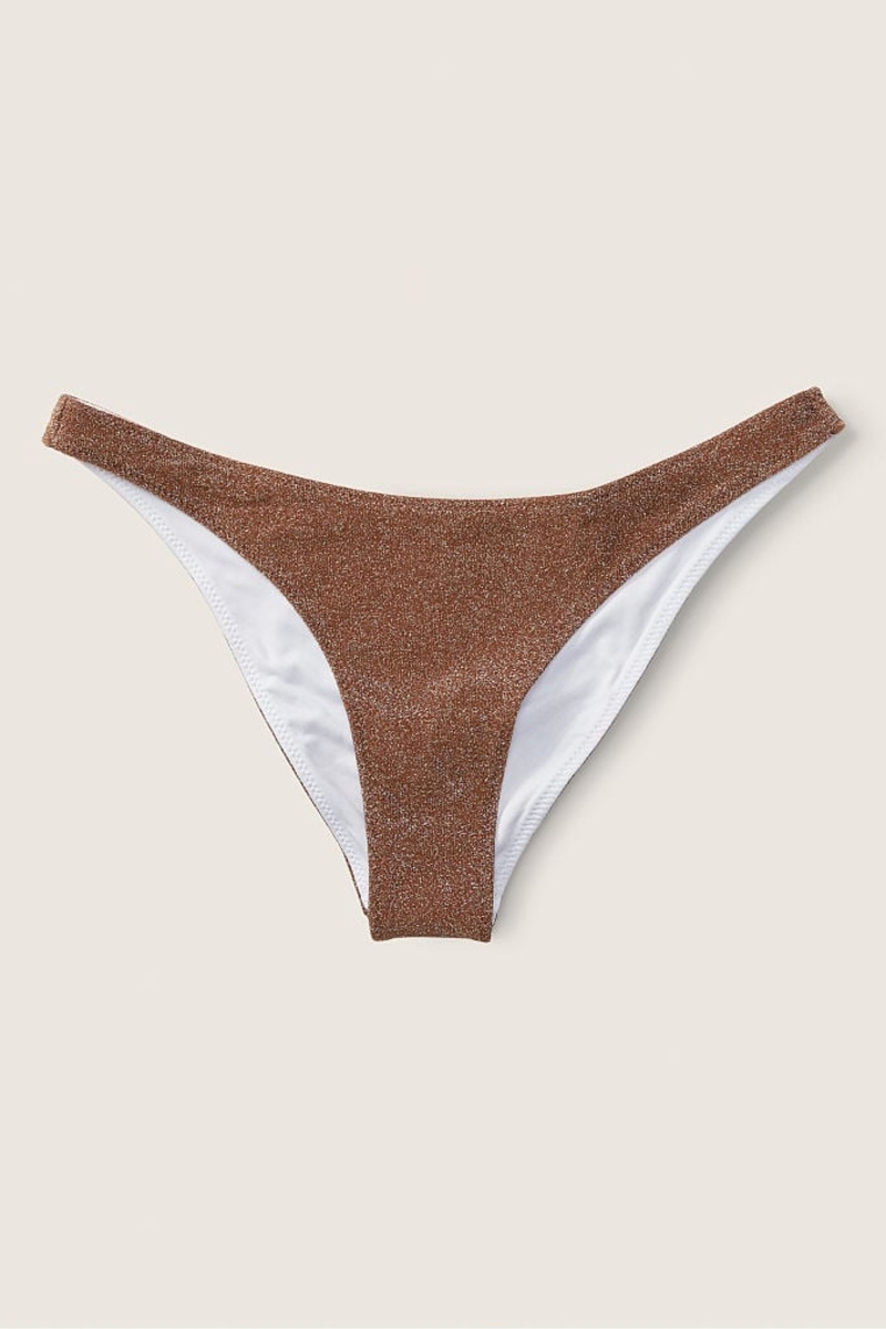 Victoria's Secret Shimmer High Pásom Cheeky Bikiny Bottom Soft Cappucino | SK-4871QTU