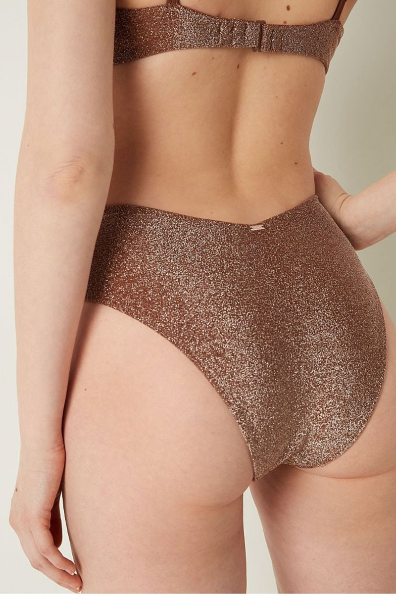 Victoria's Secret Shimmer High Pásom Cheeky Bikiny Bottom Soft Cappucino | SK-8317JBK