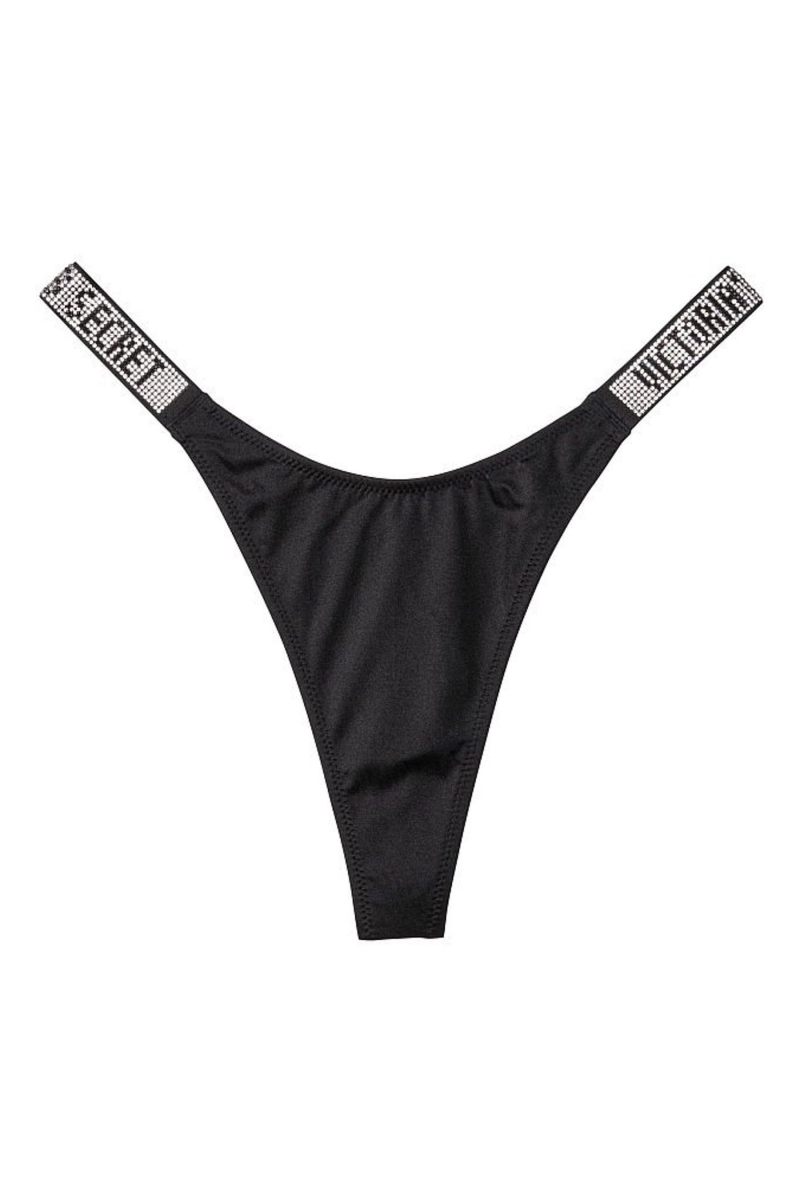 Victoria's Secret Shine Remienkove Swim Bikiny Bottom Čierne | SK-1230CLO