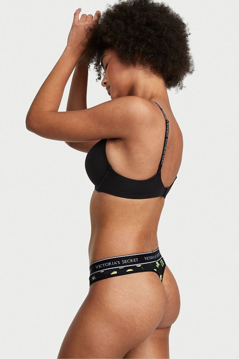 Victoria's Secret Stretch Bavlnene Bavlnene Logo Tanga Nohavičky Čierne | SK-0269CSV