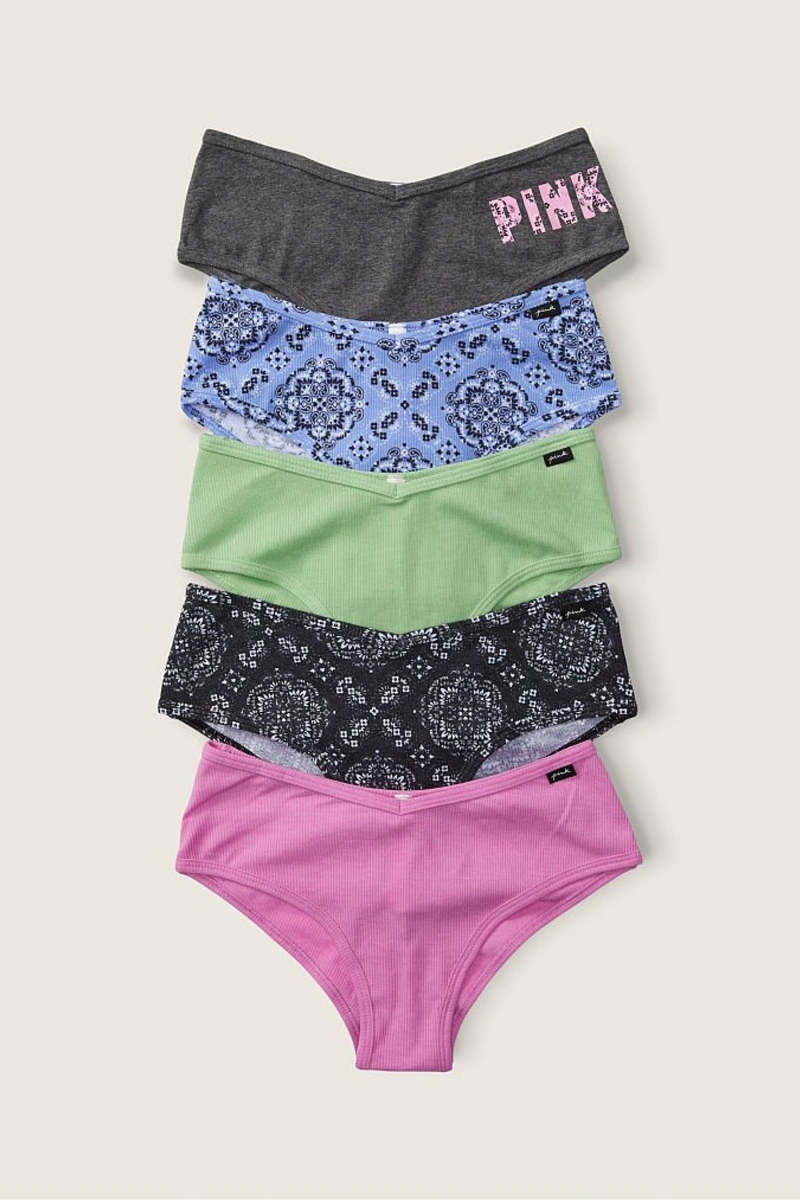 Victoria\'s Secret Stretch Bavlnene Bavlnene Cheeky Nohavičky 5 Pack Grey/Purple/Blue/Green Print | SK-2564LGM