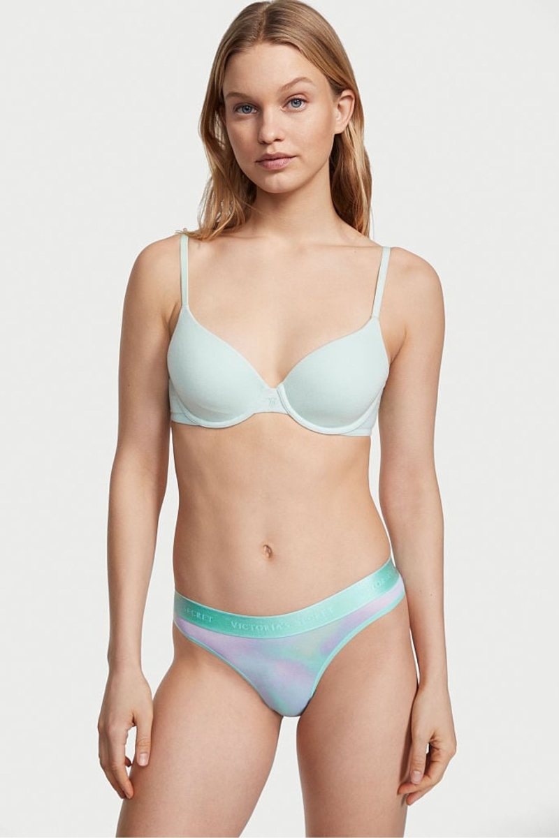 Victoria\'s Secret Stretch Bavlnene Bavlnene Logo Tanga Nohavičky Čierne | SK-2861CMQ