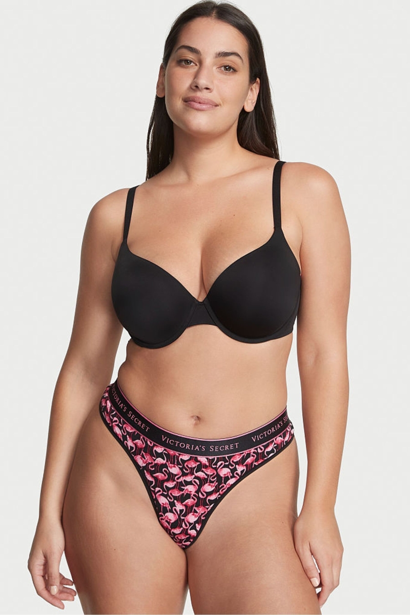 Victoria\'s Secret Stretch Bavlnene Bavlnene Logo Tanga Nohavičky Čierne | SK-2970NAD