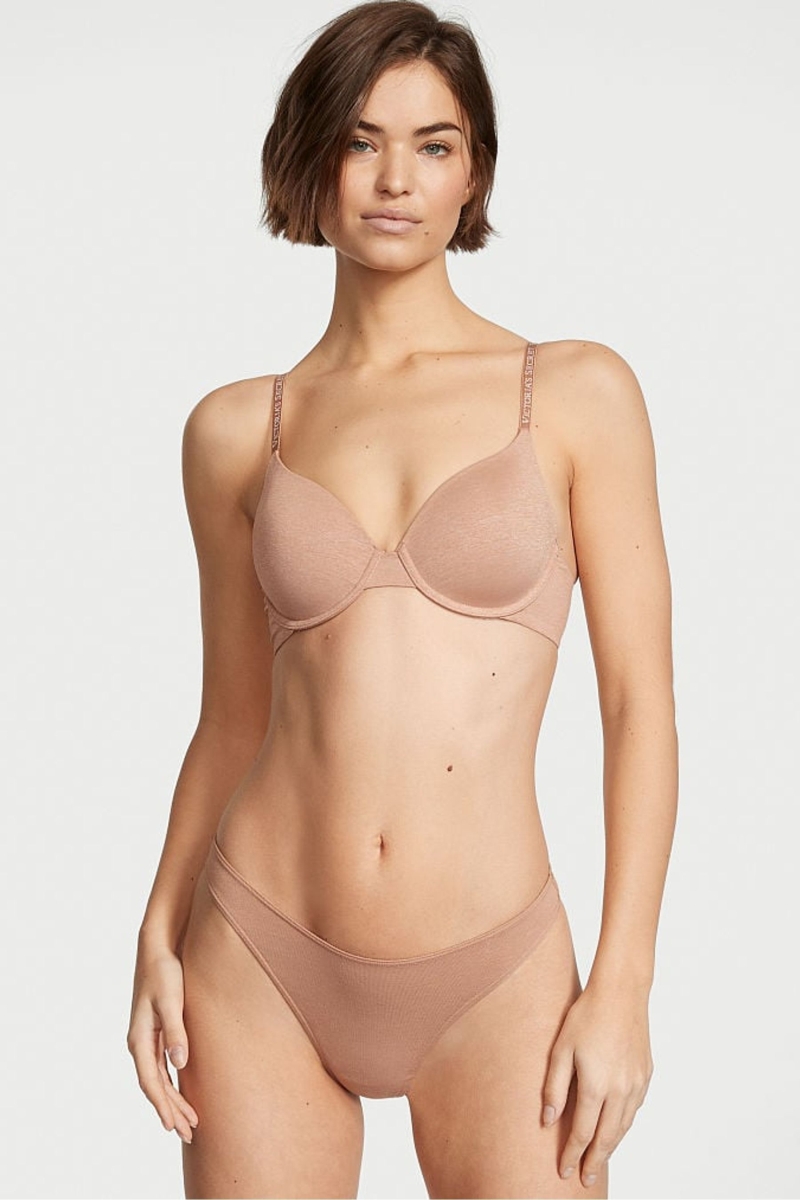 Victoria\'s Secret Stretch Bavlnene Bavlnene High Leg Tanga Nohavičky Sweet Praline Nude | SK-4872OSU