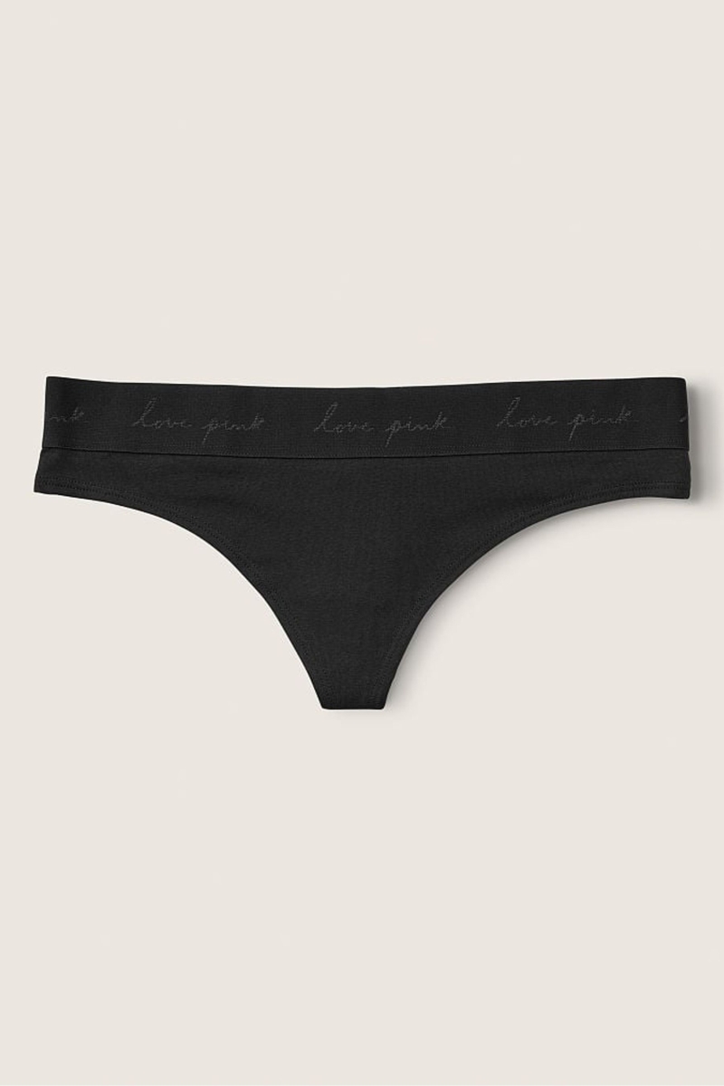 Victoria\'s Secret Stretch Bavlnene Bavlnene Logo Tanga Nohavičky Čierne | SK-9327HGY