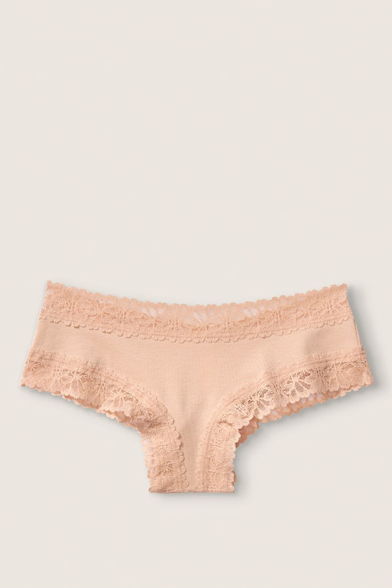 Victoria\'s Secret Stretch Bavlnene Cipkovane Trim Cheeky Nohavičky Buff Nude | SK-1984TEB