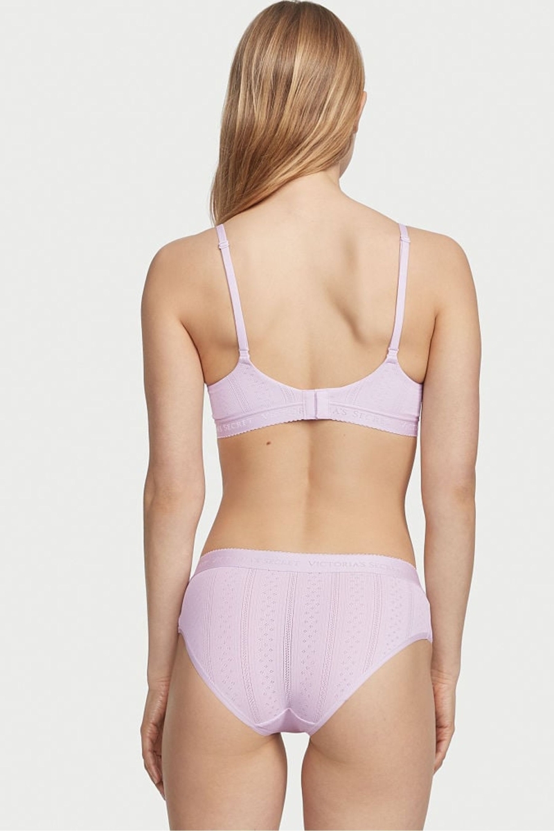 Victoria's Secret Stretch Bavlnene Logo Pásom Pointelle Hipster Nohavičky Nachový | SK-0351ZQW