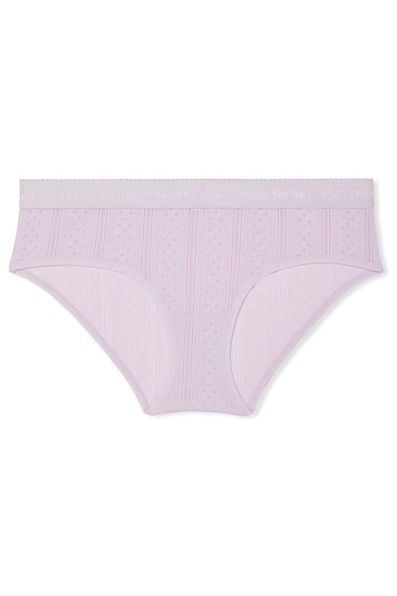 Victoria's Secret Stretch Bavlnene Logo Pásom Pointelle Hipster Nohavičky Nachový | SK-0351ZQW