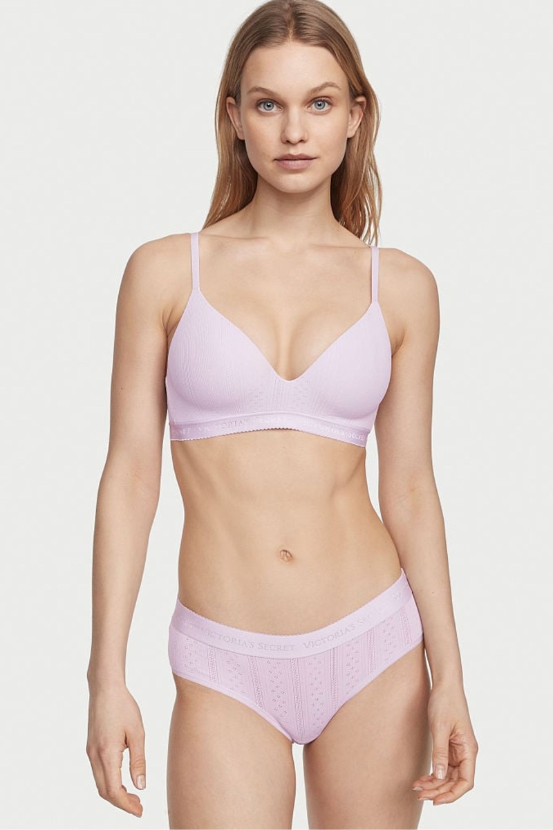 Victoria\'s Secret Stretch Bavlnene Logo Pásom Pointelle Hipster Nohavičky Nachový | SK-0351ZQW