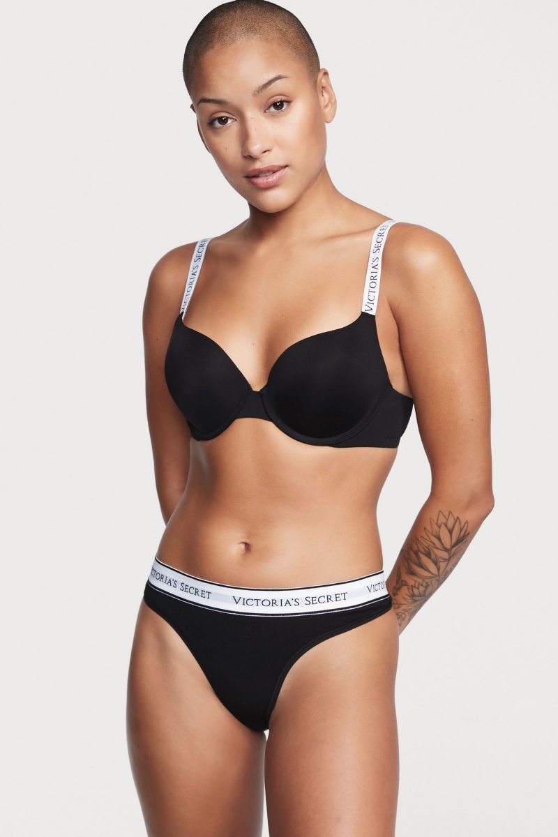 Victoria's Secret Stretch Bavlnene Logo Knickers Čierne | SK-1678YNA