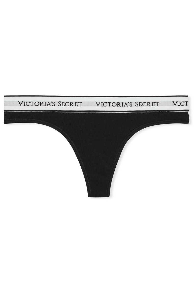 Victoria's Secret Stretch Bavlnene Logo Knickers Čierne | SK-1678YNA