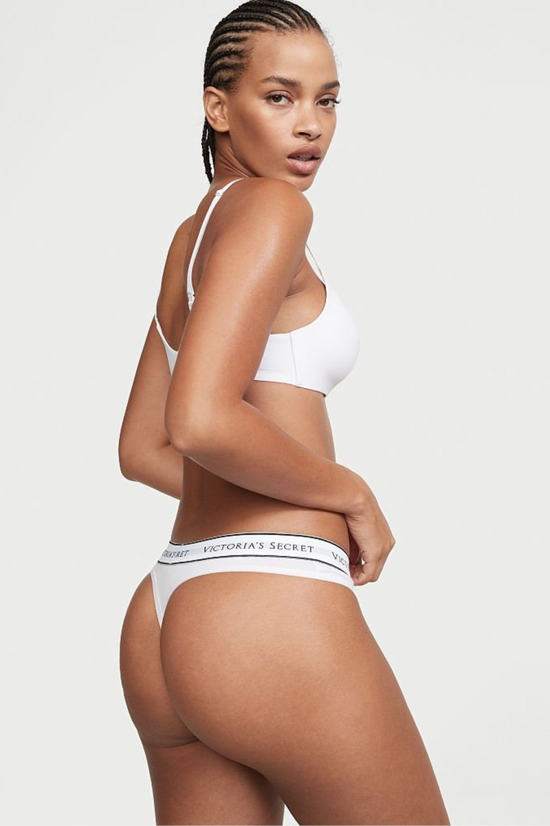 Victoria's Secret Stretch Bavlnene Logo Nohavičky Biele | SK-3568SEH