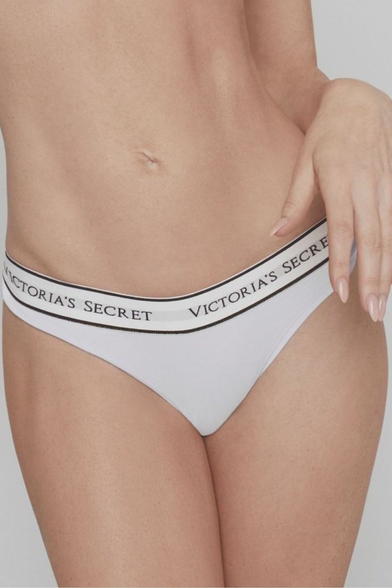 Victoria\'s Secret Stretch Bavlnene Logo Nohavičky Biele | SK-3568SEH