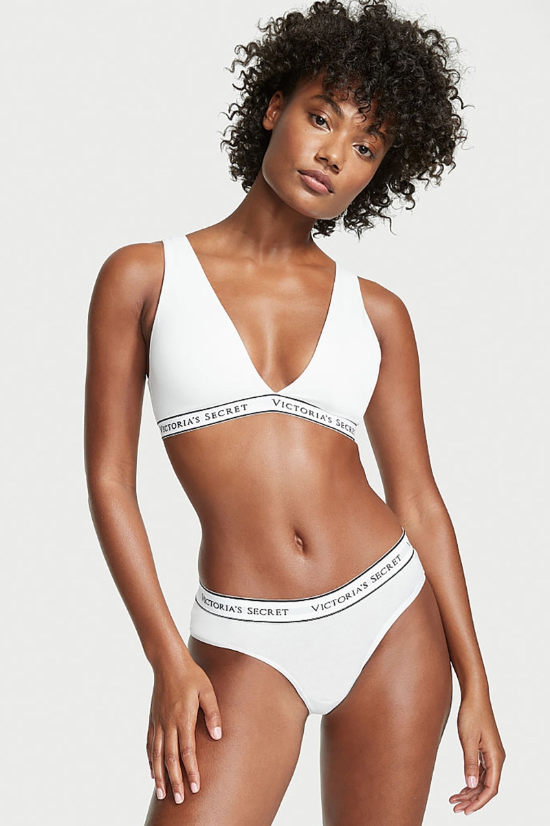 Victoria's Secret Stretch Bavlnene Logo Nohavičky Biele | SK-8201LCW