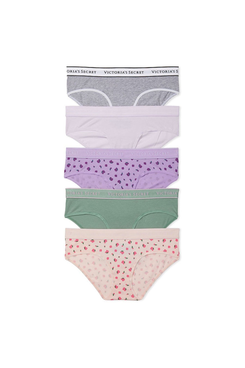 Victoria\'s Secret Stretch Bavlnene Logo Hipster Nohavičky 5 Pack Ruzove | SK-9842PQT