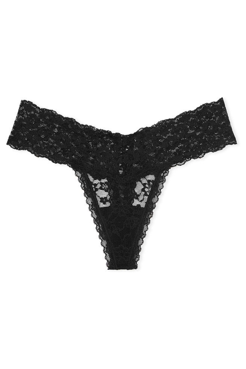 Victoria's Secret The Lacie Cipkovane Tanga Nohavičky Čierne | SK-2348WAT