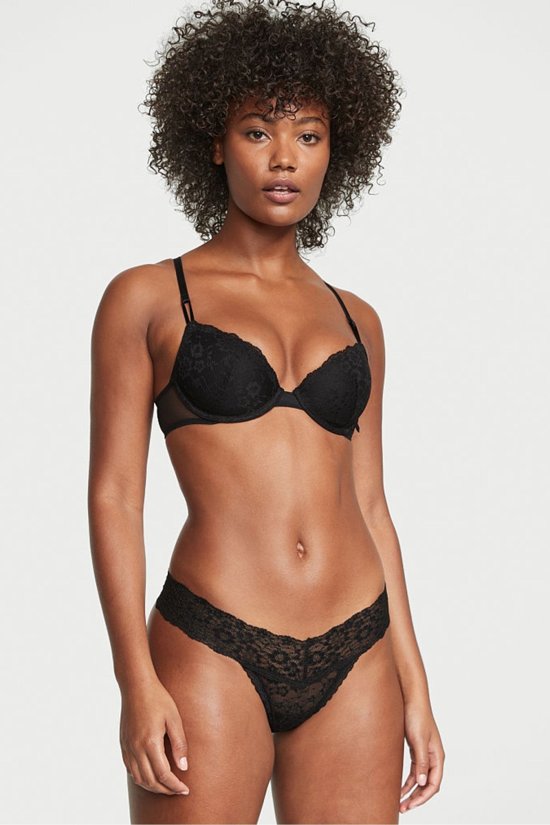 Victoria\'s Secret The Lacie Cipkovane Tanga Nohavičky Čierne | SK-2348WAT