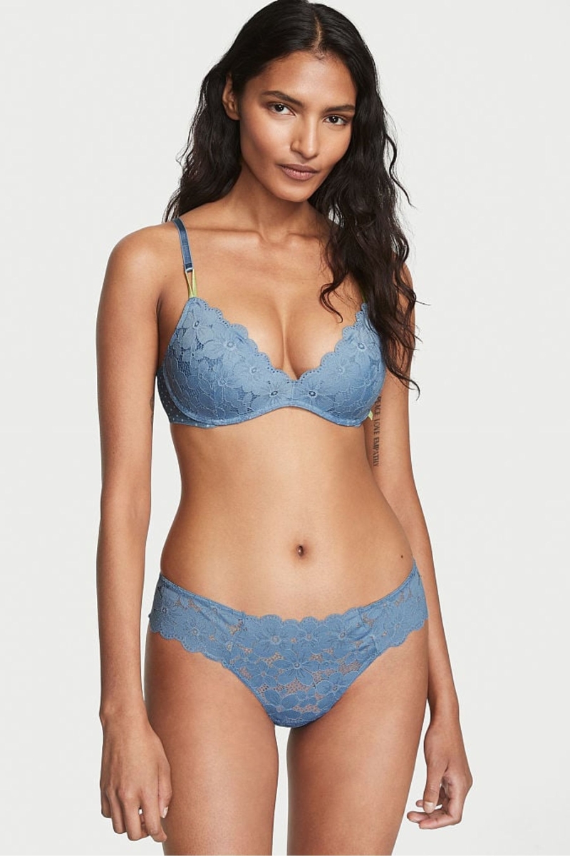 Victoria\'s Secret The Lacie Cipkovane Tanga Nohavičky Modre | SK-2709BPA